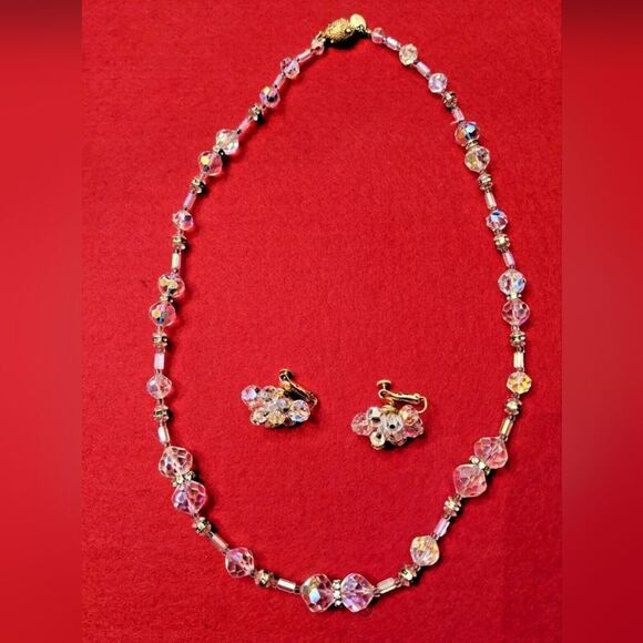 Vintage Vendome Aurora Borealis Crystal Necklace and Earring Set - Picture 1 of 5